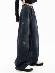 Vintage Blue Star Print 90s Boyfriend Jeans