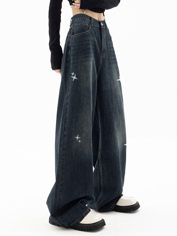 Vintage Blue Star Print 90s Boyfriend Jeans