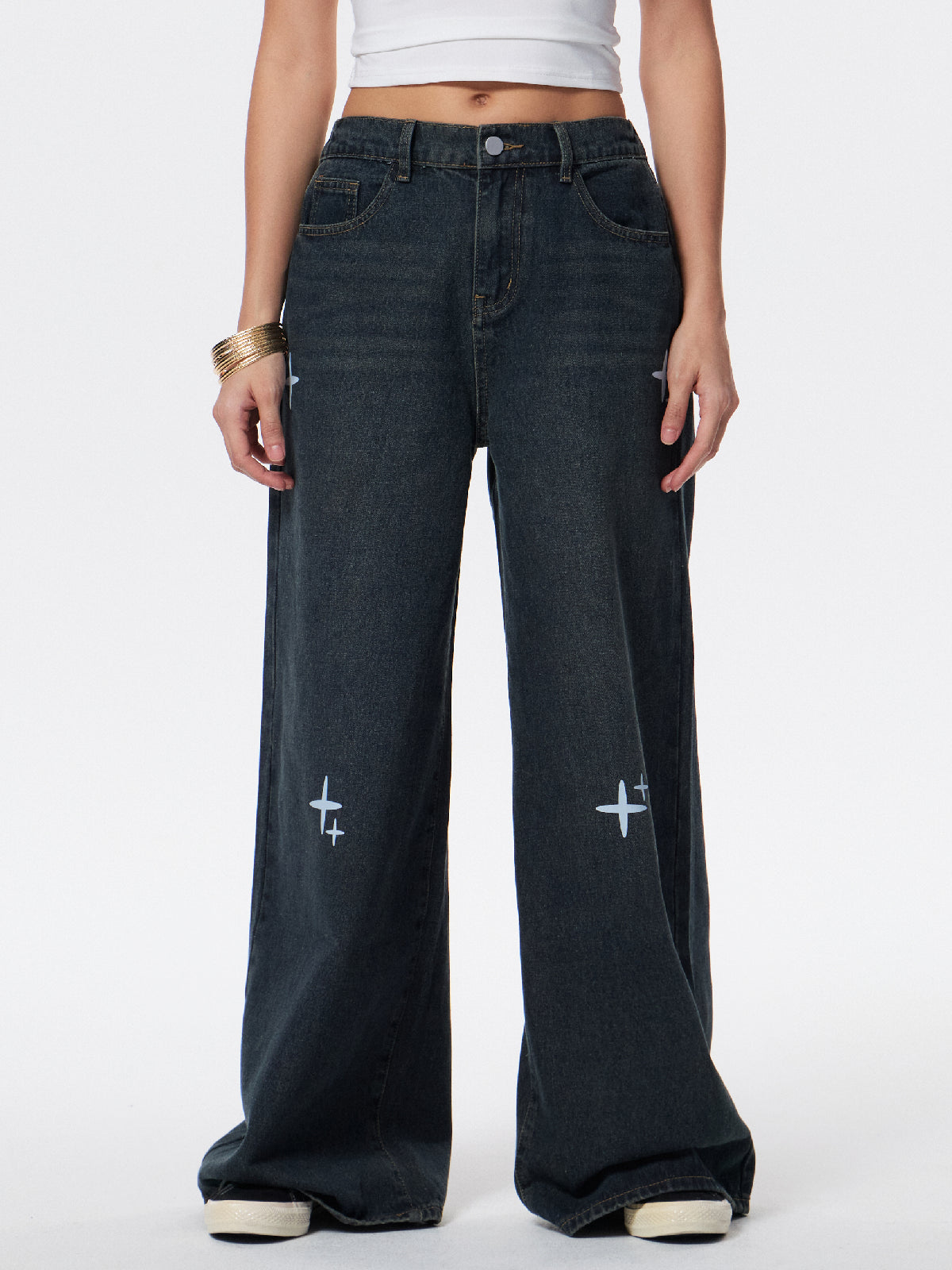 Vintage Blue Star Print 90s Boyfriend Jeans