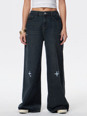 Vintage Blue Star Print 90s Boyfriend Jeans