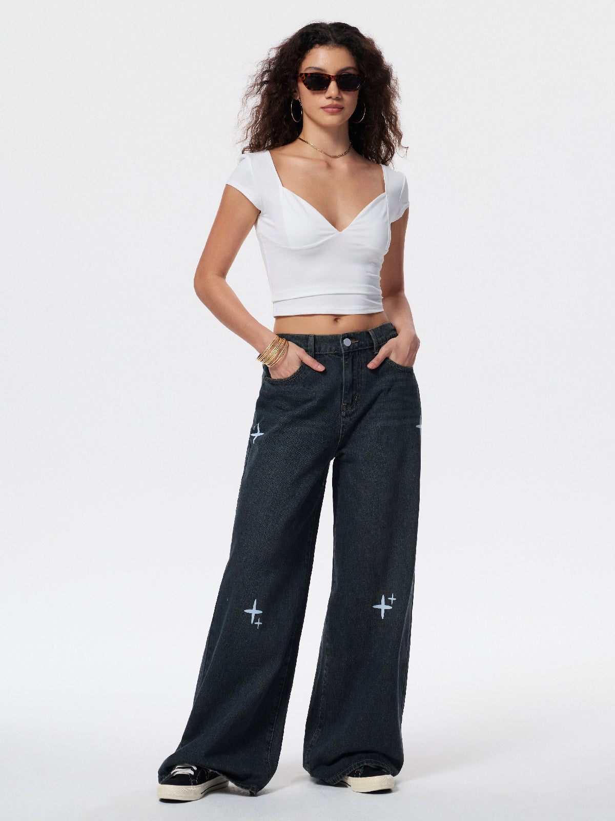 Vintage Blue Star Print 90s Boyfriend Jeans