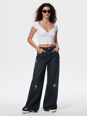 Vintage Blue Star Print 90s Boyfriend Jeans