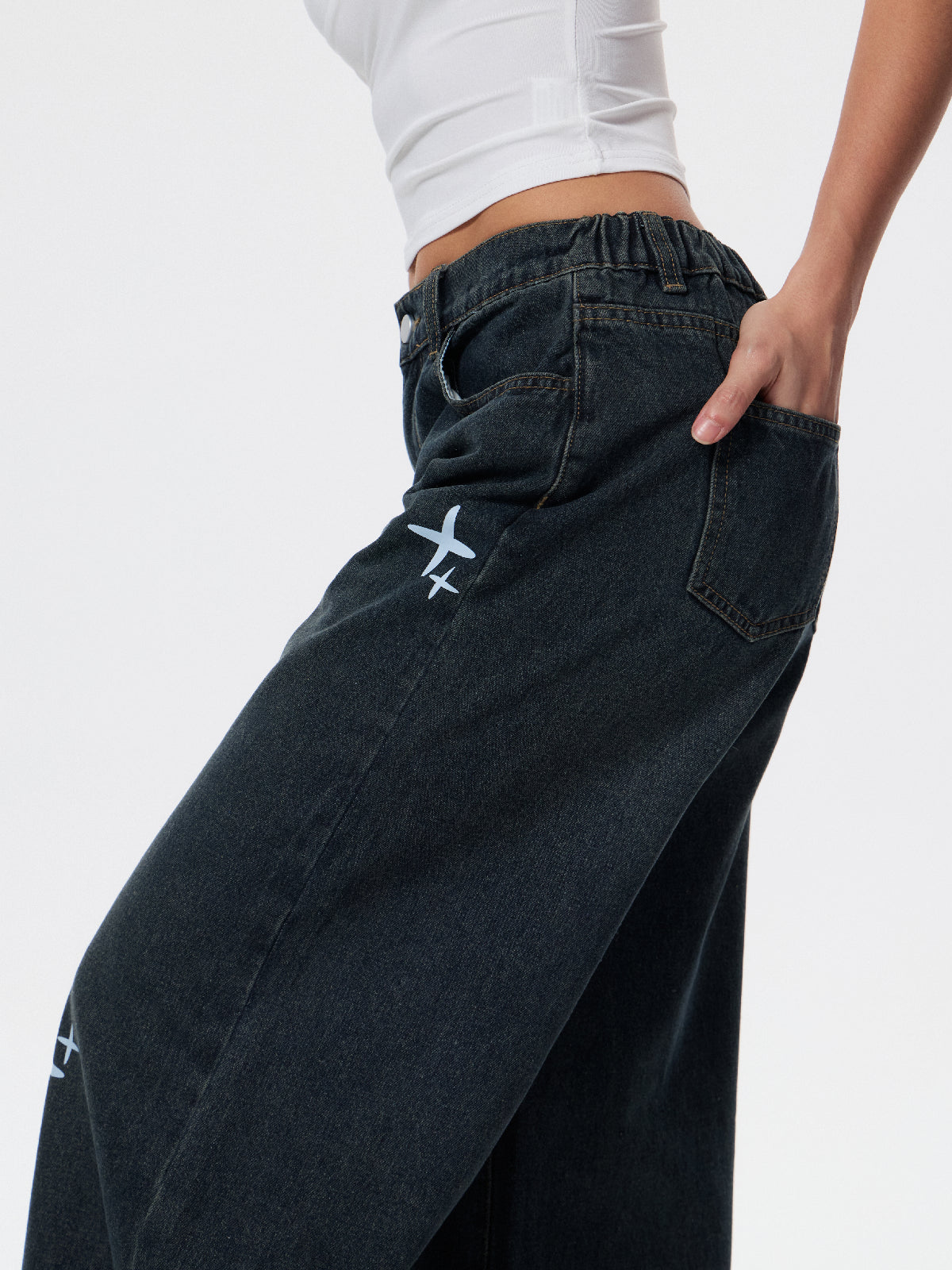 Vintage Blue Star Print 90s Boyfriend Jeans