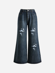 Vintage Blue 90s Print Boyfriend Jeans