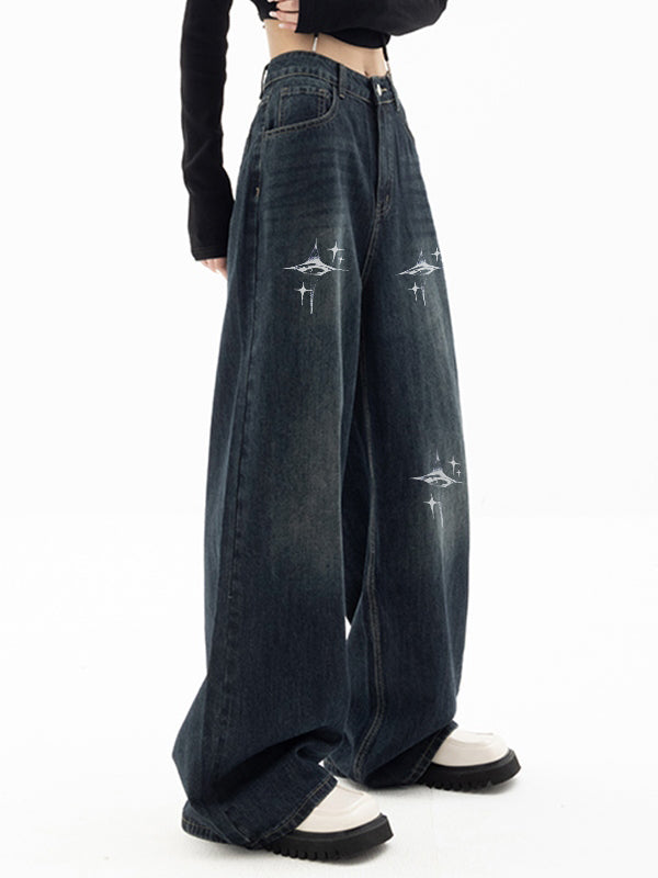 Vintage Blue 90s Print Boyfriend Jeans