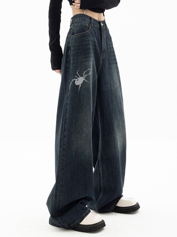 Vintage Blue 90s Print Boyfriend Jeans