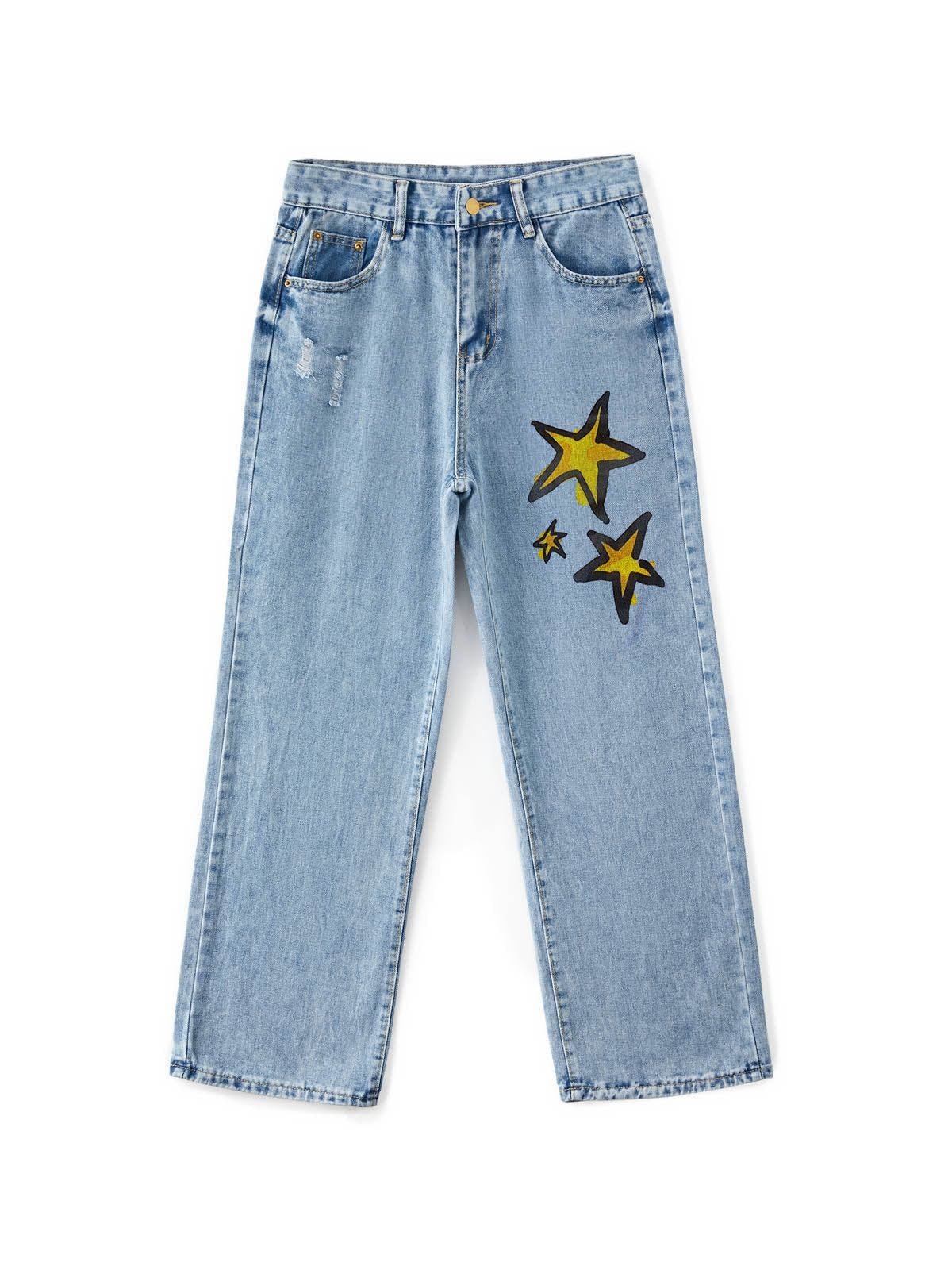 Basic Wash Print Straight Leg Boyfriend Jeans
