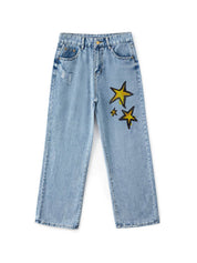 Basic Wash Print Straight Leg Boyfriend Jeans
