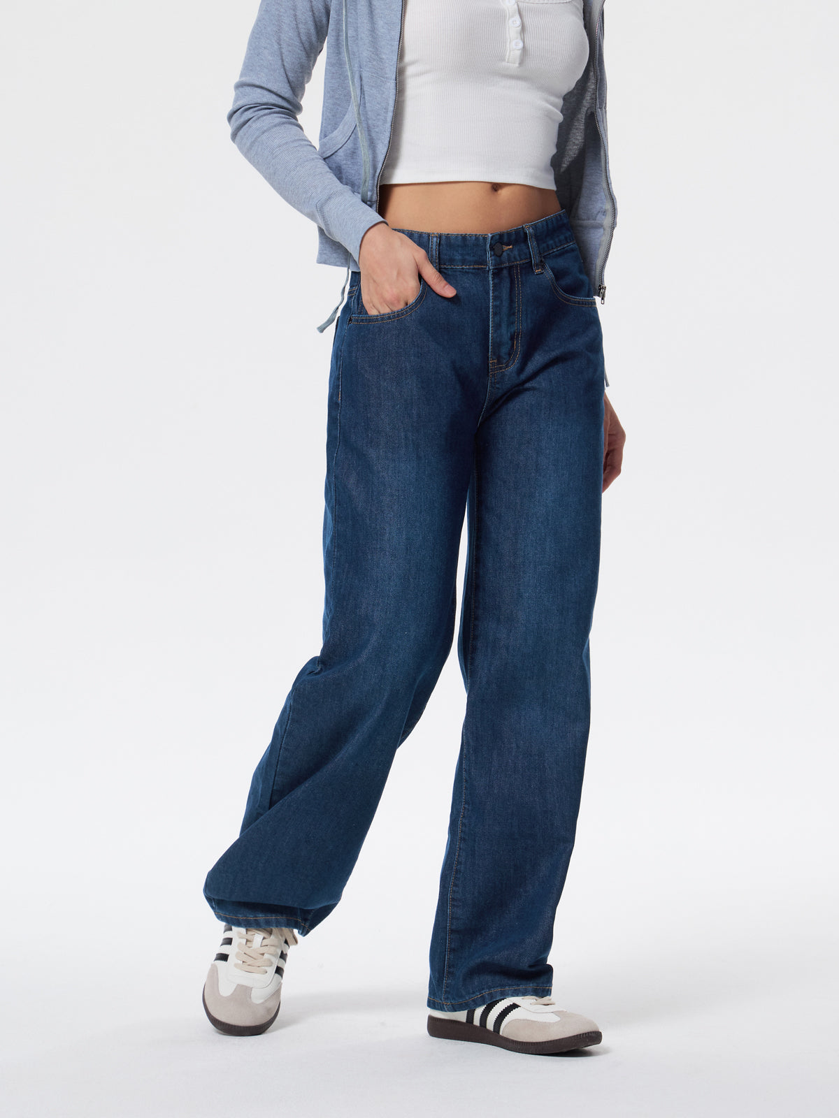 Low Rise Heavy Wash Jeans