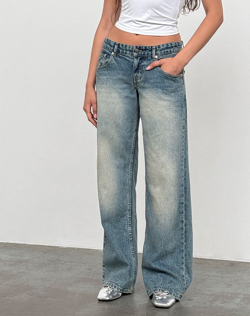 Low Rise Heavy Wash Jeans