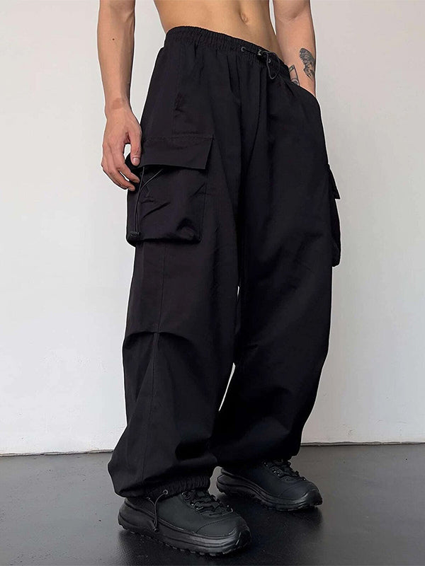 Men's High Waist Wide Leg Casual Cuffed Cargo Pants