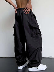 Men's High Waist Wide Leg Casual Cuffed Cargo Pants