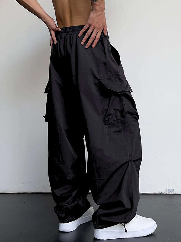 Men's High Waist Wide Leg Casual Cuffed Cargo Pants