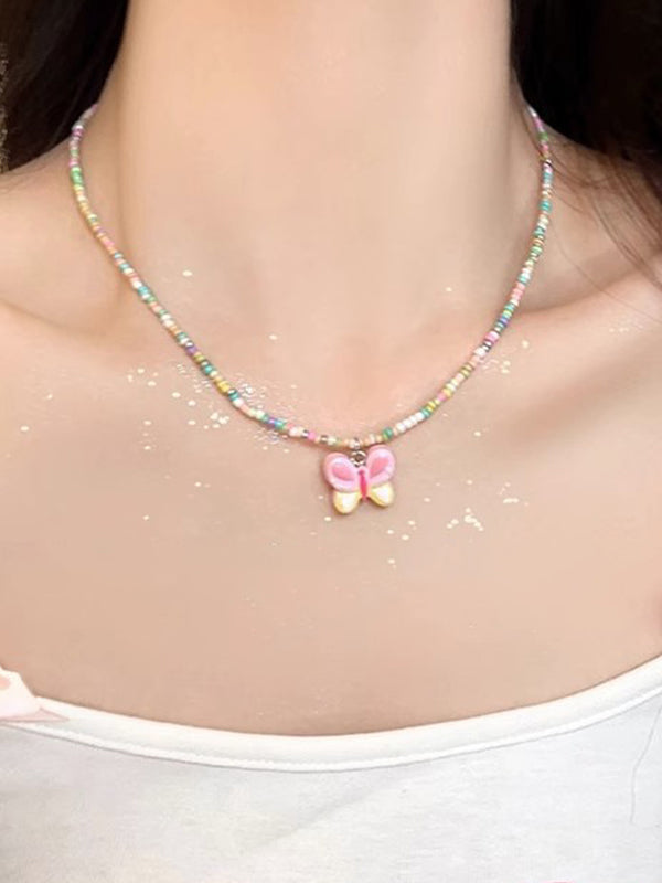 1pc Colorful Beaded Butterfly Necklace