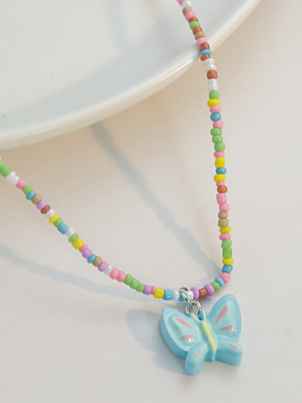 1pc Colorful Beaded Butterfly Necklace