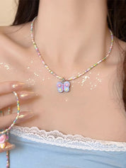 1pc Colorful Beaded Butterfly Necklace