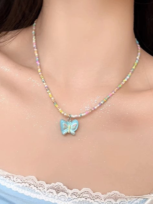 1pc Colorful Beaded Butterfly Necklace