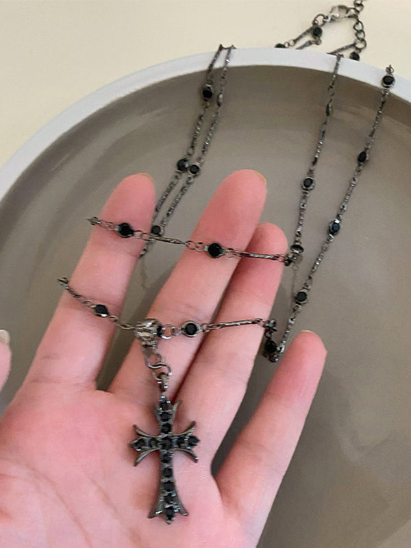 1pc Dark Zirconia Cross Beaded Necklace