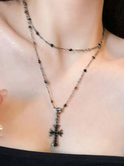 1pc Dark Zirconia Cross Beaded Necklace