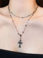 1pc Dark Zirconia Cross Beaded Necklace