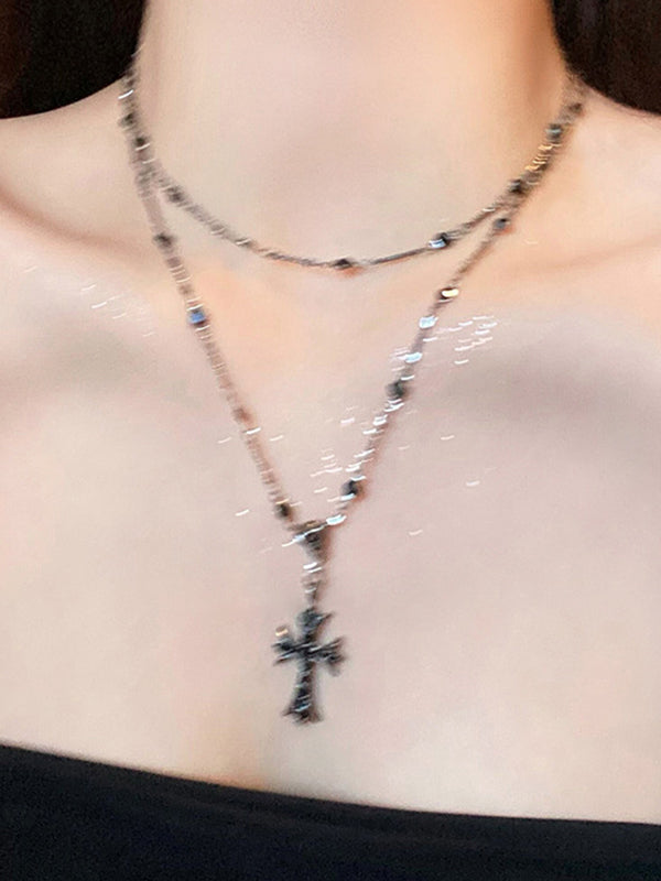 1pc Dark Zirconia Cross Beaded Necklace