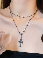 1pc Dark Zirconia Cross Beaded Necklace