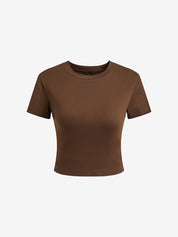 Solid Crew Neck Cropped Short Sleeve Tee