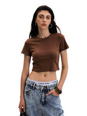 Solid Crew Neck Cropped Short Sleeve Tee