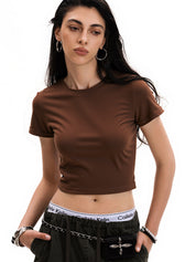 Solid Crew Neck Cropped Short Sleeve Tee