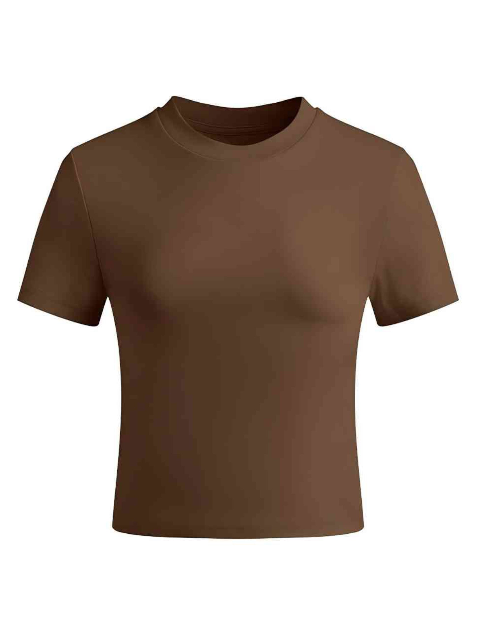 Solid Crew Neck Cropped Short Sleeve Tee