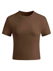 Solid Crew Neck Cropped Short Sleeve Tee