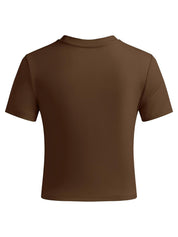 Solid Crew Neck Cropped Short Sleeve Tee