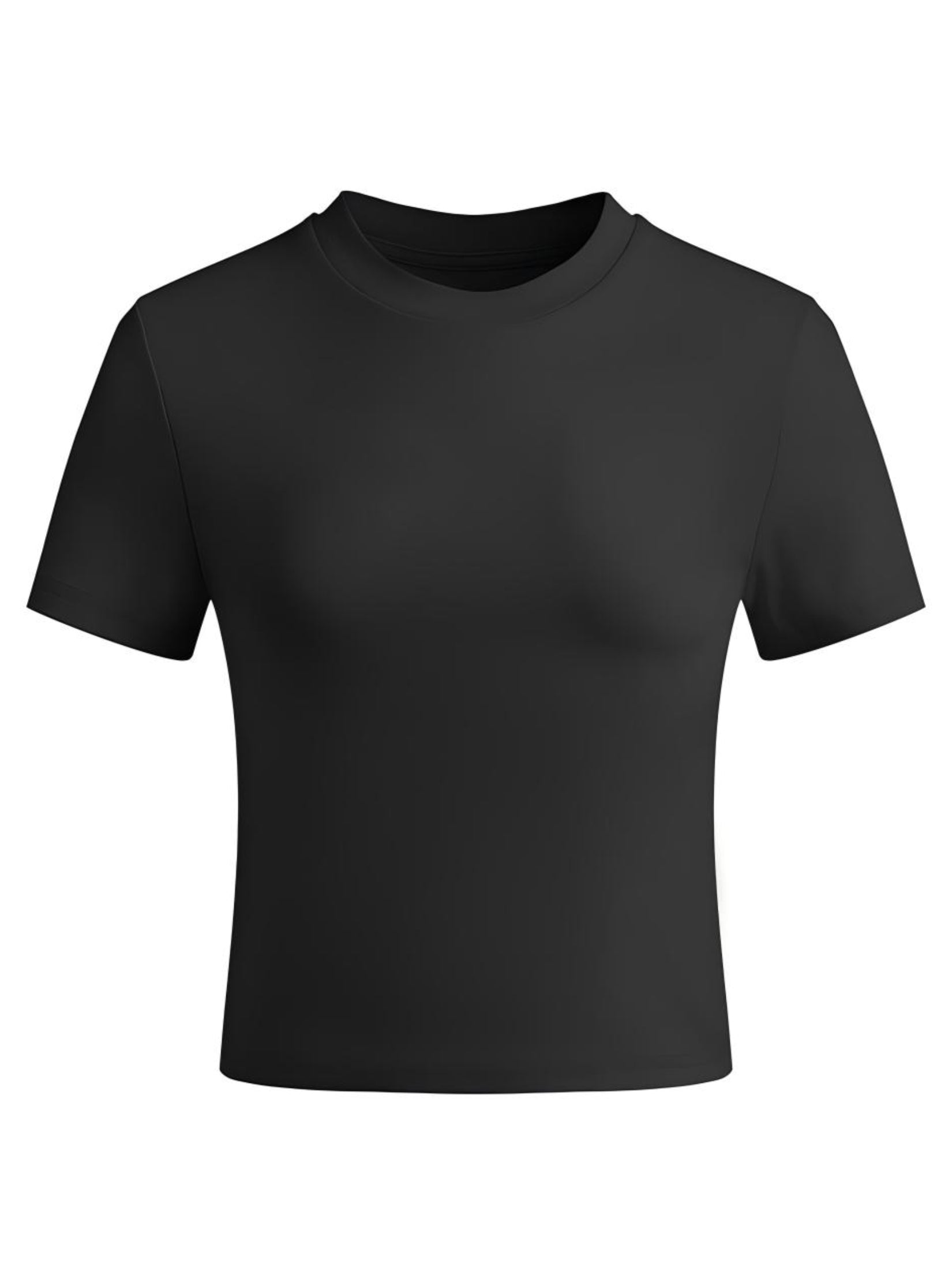 Solid Crew Neck Cropped Short Sleeve Tee