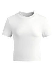 Solid Crew Neck Cropped Short Sleeve Tee