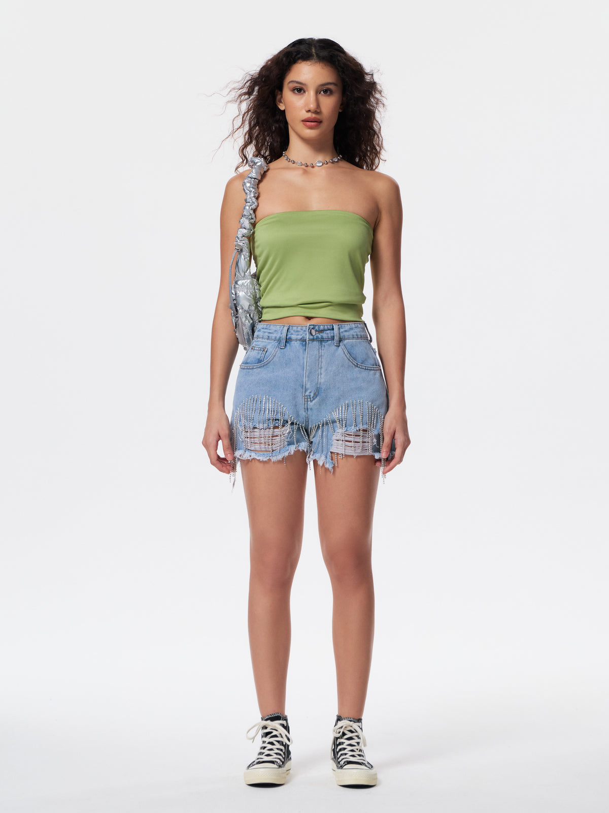 Ripped Tassel Chain Denim Shorts