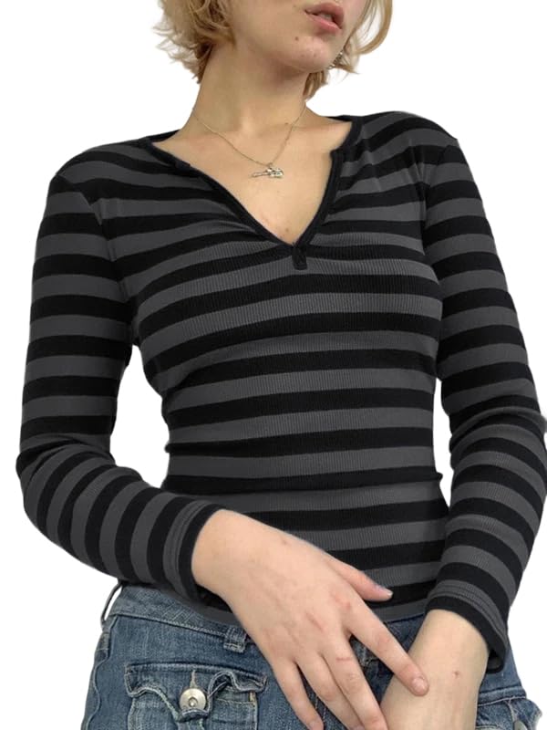 Y2K Paneled Fitted Henley Blouse