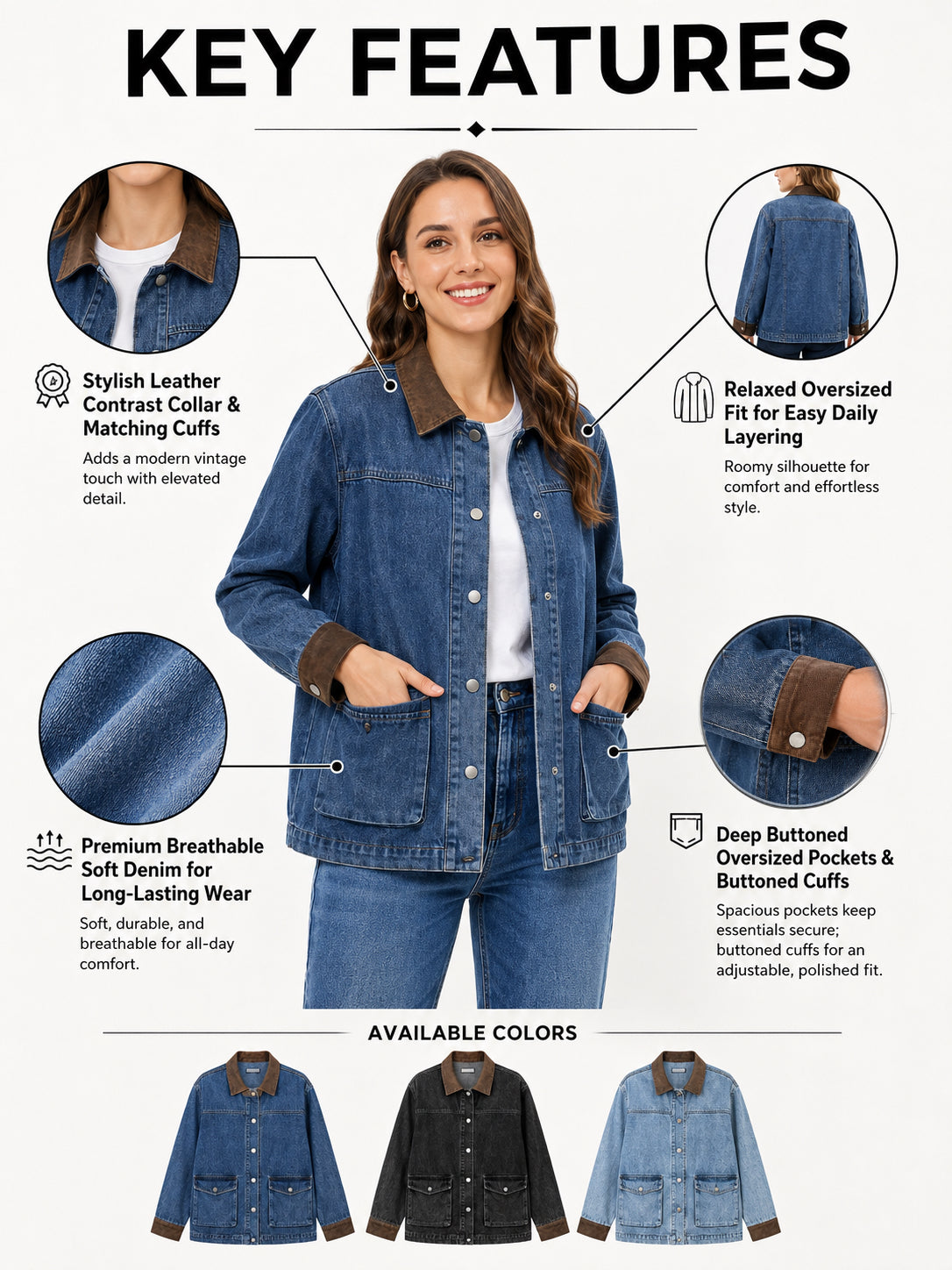 Oversized Denim Jean Jacket with Pockets
