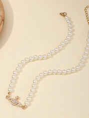 Planet Detail Faux Pearl Necklace
