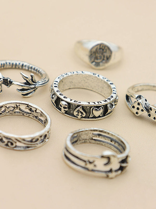 6pcs Vintage Skull Ring
