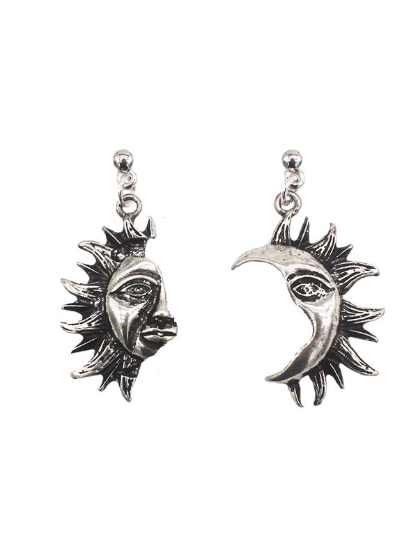 Dark Sun Moon Asymmetrical Earrings