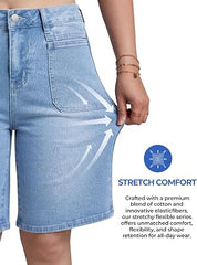 High Waisted Wide Leg Denim Bermuda Shorts