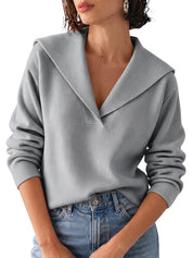 Womens Lapel Collar V Neck Pullover Sweaters