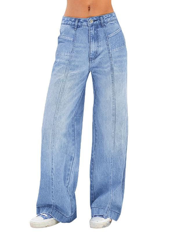 Y2K Mid High Waisted Stretchy Baggy Wide Leg Denim Pants