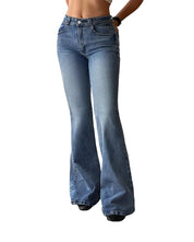 90s Mid High Waist Stretch Flared Bootcut Denim Pants