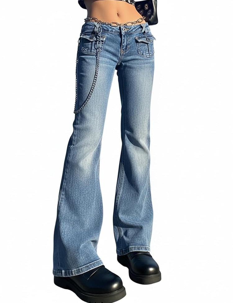 Y2K Embroidered Mid Rise Vintage Flare Denim Pants