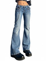 Y2K Embroidered Mid Rise Vintage Flare Denim Pants