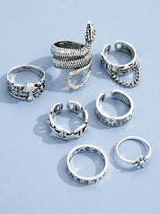 7pcs Engraved Ring Set