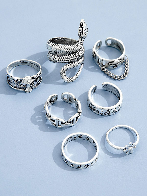 7pcs Engraved Ring Set