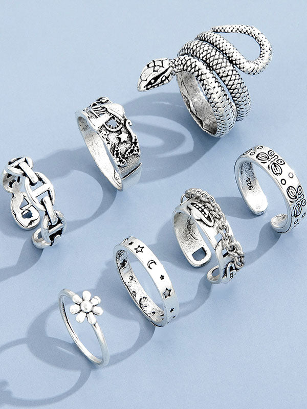 7pcs Engraved Ring Set