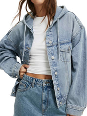 Women’s Hooded Cropped Oversized Denim Jacket